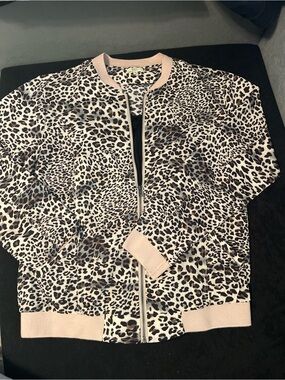 Kori Leopard Print Bomber Jacket in Pink Trim